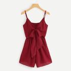 Romwe Solid Knot Front Cami Romper