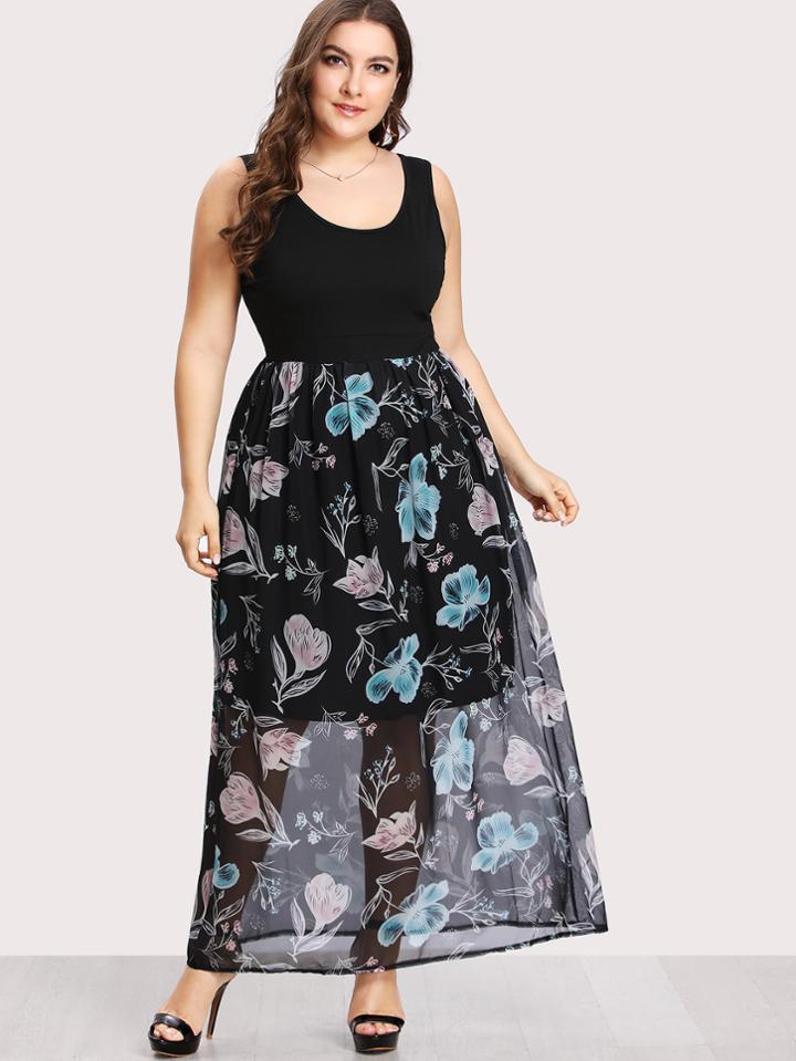 Romwe Random Florals Combo Dress