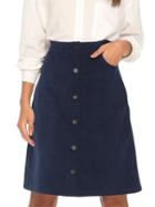 Romwe Single Breasted A-line Navy Skirt