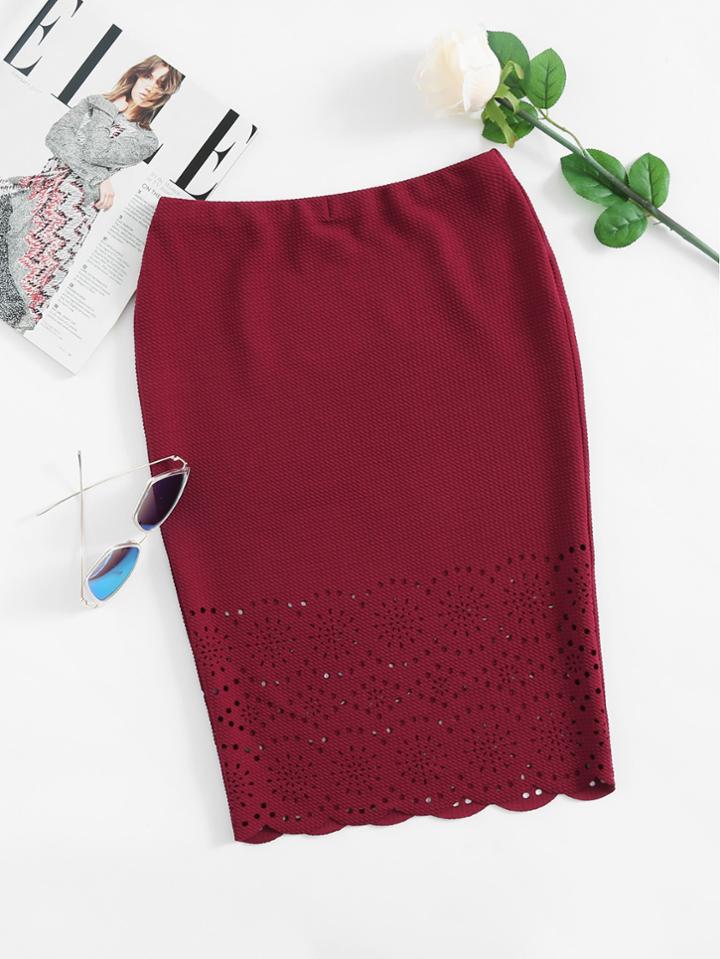 Romwe Scalloped Laser Cut Form Fitting Skirt