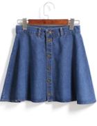 Romwe With Buttons Pleated Denim Skirt