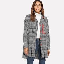 Romwe Contrast Button Tweed Coat