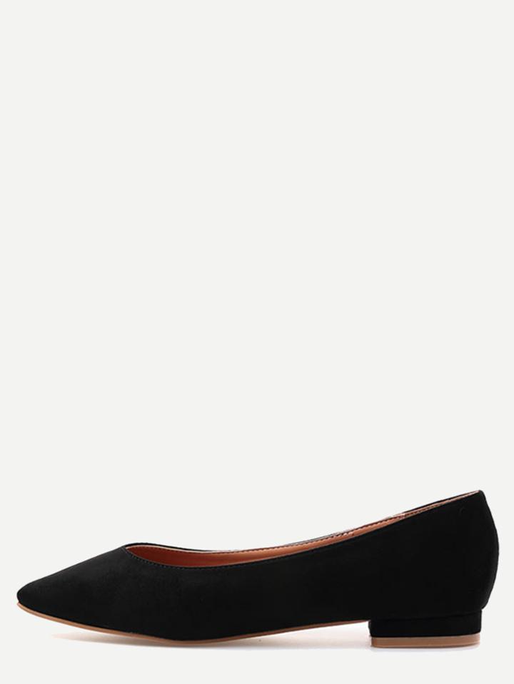 Romwe Black Faux Suede Square Toe Flats