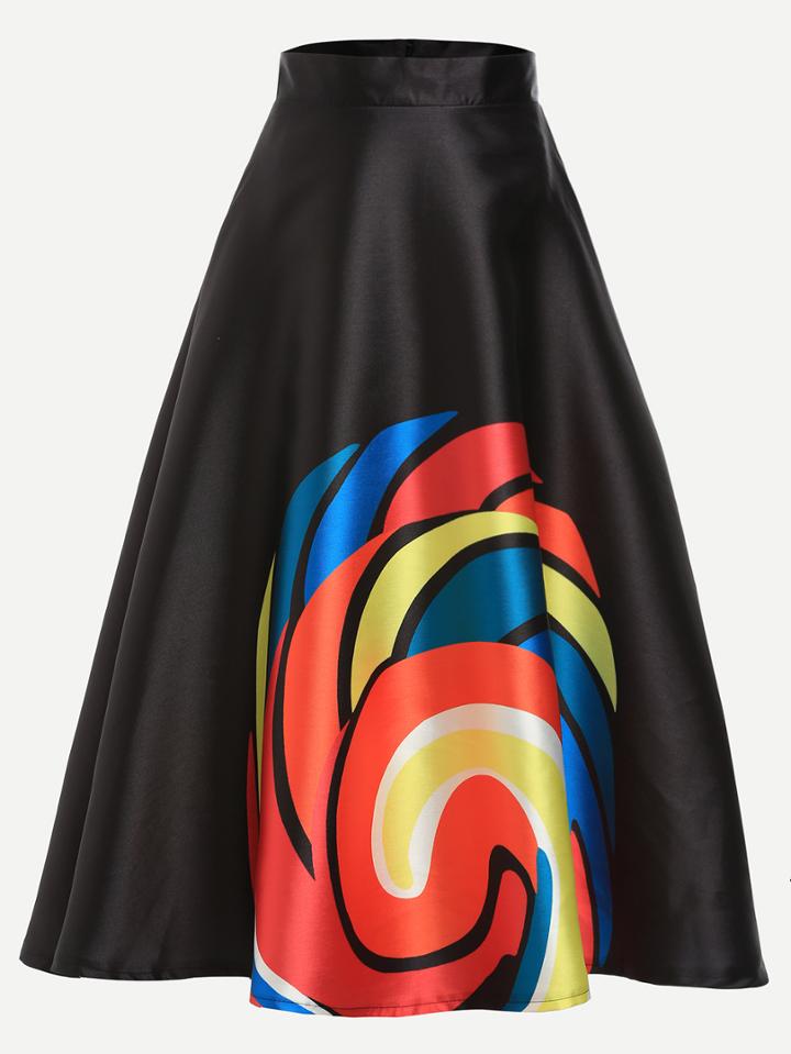 Romwe Black Spiral Circle Print A-line Dress