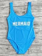 Romwe Letter Print Scoop Neck Beach Swimsuit
