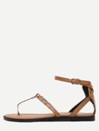 Romwe Brown Ankle Strap Studs Flip Sandals