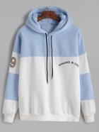 Romwe Color Block Number Letter Embroidery Hooded Sweatshirt