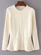 Romwe Beige Ruffle Hem Ribbed Sweater