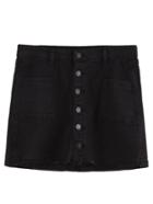 Romwe Black Buttons Front Raw Hem Skirts