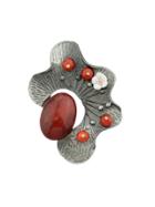 Romwe Red Vintage Style Gunblack Resin Beads Flower Brooches