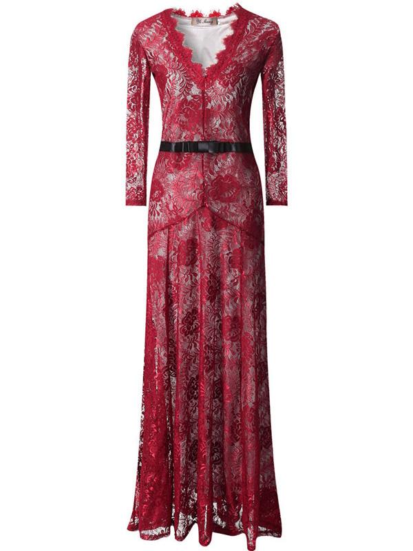 Romwe V Neck Lace Maxi Dress