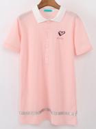 Romwe Pink Heart Embroidered Contrast Collar Polo Dress