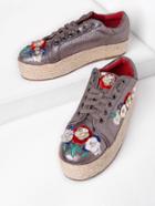 Romwe Rhinestone Detail Flower Decorated Lace Up Trainers 3.5/3