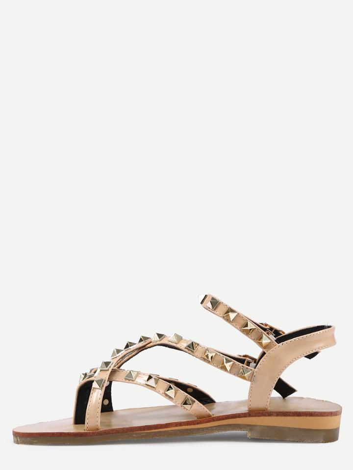 Romwe Apricot Criss Cross Studs Strappy Sandals