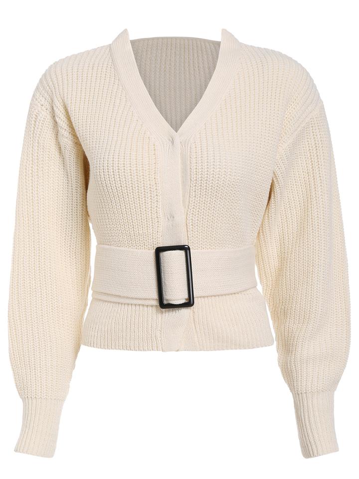 Romwe V Neck Belt Apricot Coat
