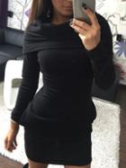 Romwe Black Cowl Neck Long Sleeve Slim Dress