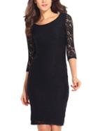Romwe Sheer Sleeve Lace Pencil Dress