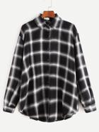 Romwe Black And White Grid Button Shirt