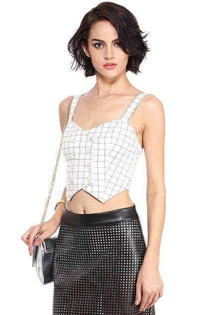 Romwe Check Print Asymmetric Cropped Vest