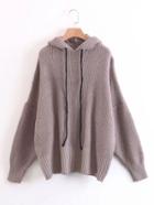 Romwe Drop Shoulder Ribbed Knit Hooded Sweater