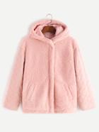 Romwe Pink Quilted Sleeve Hidden Zip Hooded Fleece Jacket
