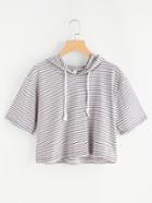 Romwe Hooded Stripe Crop Sweatshirt