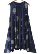 Romwe Navy Pocket Cut Out Front Vintage Print Dress