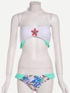 Romwe Multicolor Enamel Flower Embellished Mix And Match Bikini Set