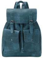 Romwe Buckle Flap Blue Backpack With Front Pockets