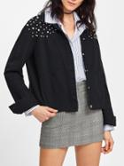 Romwe Pearl Beading Patch Pocket Ripped Jacket