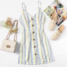 Romwe Single Breasted Front Floral Cami Dress