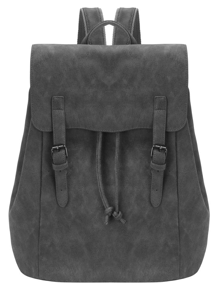 Romwe Grey Suede Pu Snap Closure Backpack