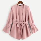 Romwe Scallop Trim Knot Bell Sleeve Coat