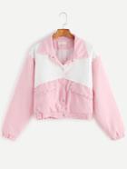 Romwe Pink Contrast Corduroy Stud Embellished Jacket