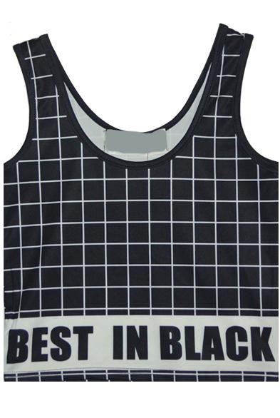 Romwe Letter Print Plaid Tank Top