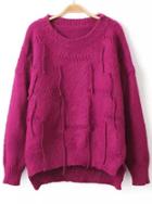 Romwe High-low Mohair Rose Red Sweater