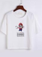 Romwe Mario Print Loose White T-shirt