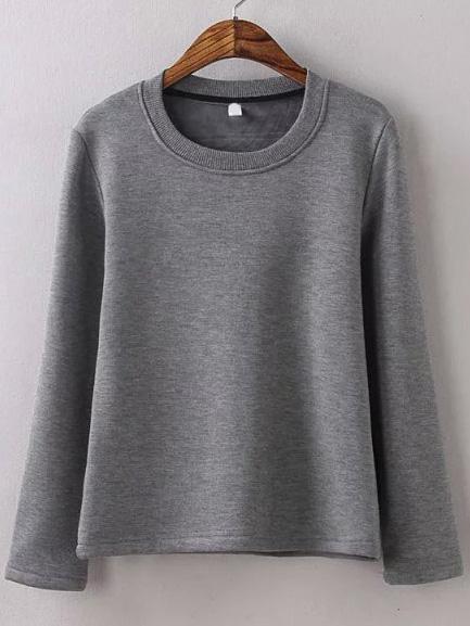 Romwe Long Sleeve Thicken Grey T-shirt