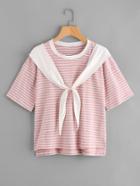 Romwe Tie Front Stepped Hem Sailor T-shirt