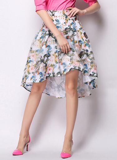 Romwe With Zipper High Low Florals White Skirt