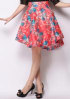 Romwe High Waist With Zipper Florals Red Skirt
