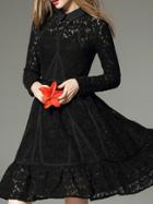 Romwe Black Contrast Collar Ruffle A-line Lace Dress