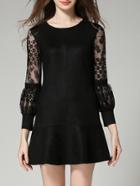 Romwe Black Lace Sleeve Ruffle Hem Slim Dress