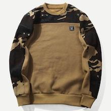 Romwe Guys Color Block Camo Owl Applique Sweatshirt