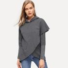 Romwe Overlap Detail Solid Hooded Sweatshirt
