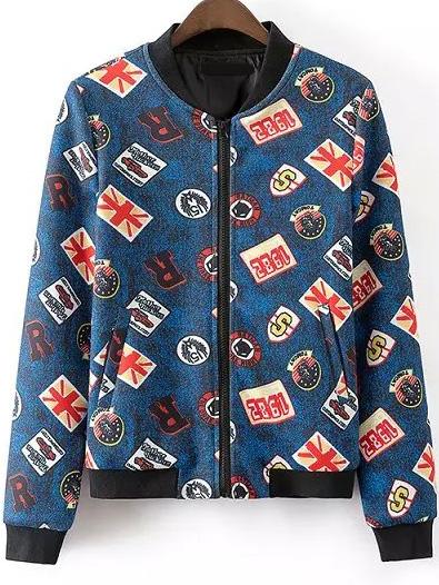 Romwe Contrast Collar Letter Print Jacket