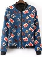 Romwe Contrast Collar Letter Print Jacket