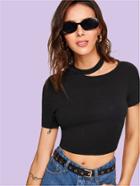 Romwe Cut Out Neck Crop Solid Tee