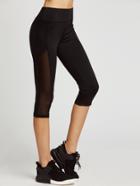 Romwe Wide Waistband Mesh Panel Crop Leggings