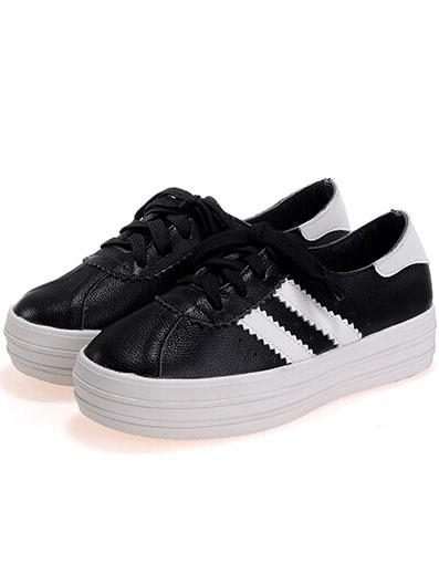 Romwe Black Thick-soled Shoelace Flats